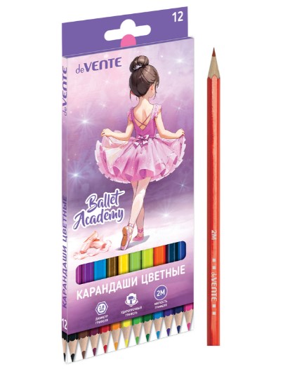Карандаши цветные 'deVENTE. Ballet Academy' 12 цветов, 2М, диаметр грифеля 2,8 мм, 5022535