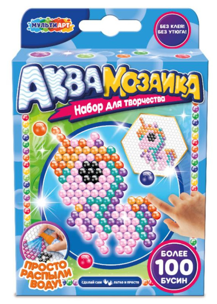 Аквамозаика 100 бусин единорог МУЛЬТИ АРТ, AB-100UN