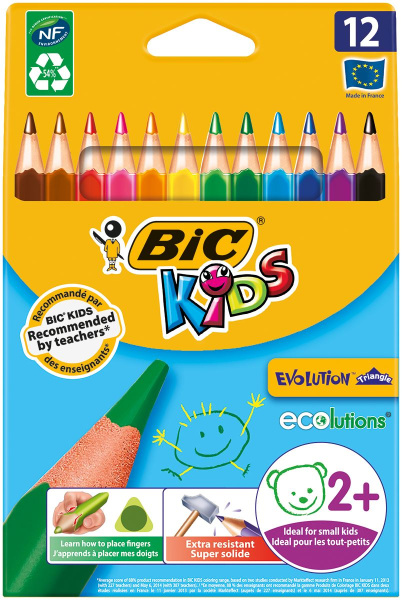Карандаши 12 цв. Bic 'Evolution Triangle', пластик., утолщ., трехгран., заточен., европ. 8297356