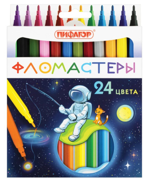Фломастеры ПИФАГОР "Космическая одиссея", 24 цвета, вентилируемый колпачок, 152446