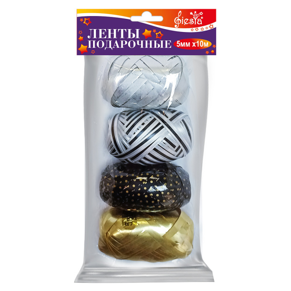 Лента упаковочная Fiesta 10мм.~5м. Микс 'Джаз', металл. (4 в 1), МЕТ-5
