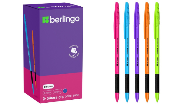 Ручка шариковая 'Berlingo.Tribase grip color zone', синяя , 0,7 мм , игольчатый стержень, СВp_70967